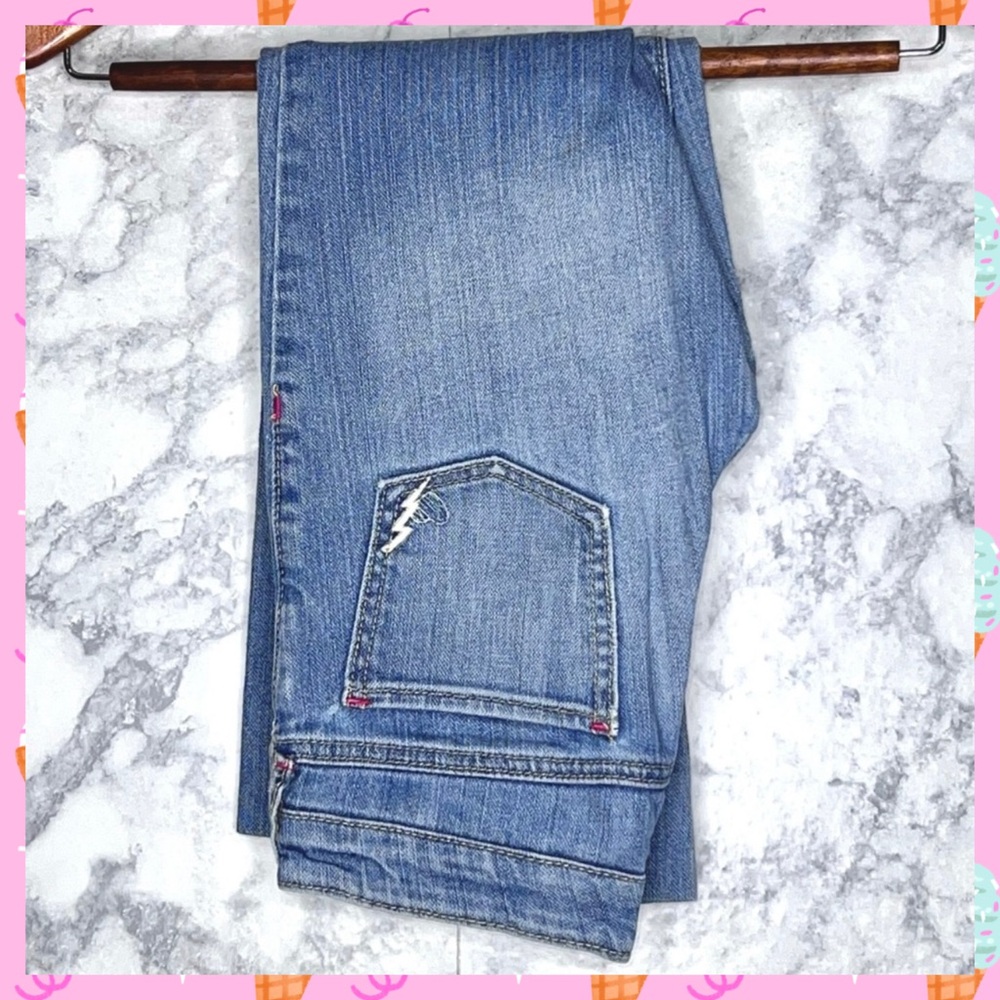 Old Navy Y2K Girls 12 Light Wash Embroider Denim Capris Stretch Adjustable Waist
